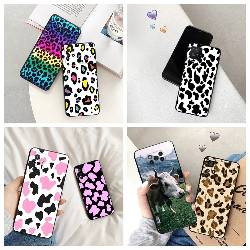 Silicone Black Phone Case for Xiaomi Mi Poco C61 F5 F4 GT F3 F1 X4 X3 X5 M3 M4 Pro M5 S C51 C50 C40 Leopard Cow Skin Print Cover