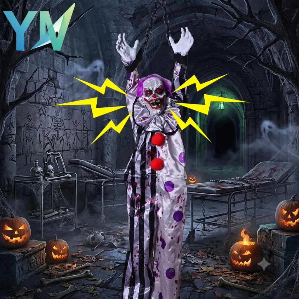Halloween Hanging Ghost Skeleton Head Gauze Wrapped for Haunted House Escape Room Yard Spooky Halloween Decoration