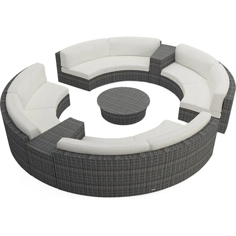 Outdoor circular rattan sofa chair, courtyard, outdoor rattan woven garden sofa combination