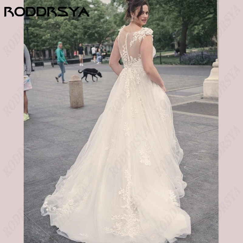 RODDRSYA-vestido de novia bohemio de talla grande para mujer, traje de novia con cuello en V, sin mvestido de novia bohemio de talla grande para mangas, apliques de fiesta, ilusión, espalda de encaje, vestidos de novia