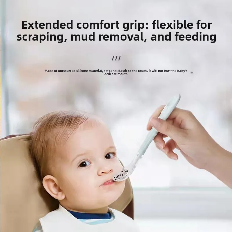 كشط ملعقة الطفل 3 أشهر مزدوجة الرأس الفاكهة هريس ملعقة الطفل الفاكهة هريس الأطفال الغذاء التكميلي ملعقة سيليكون