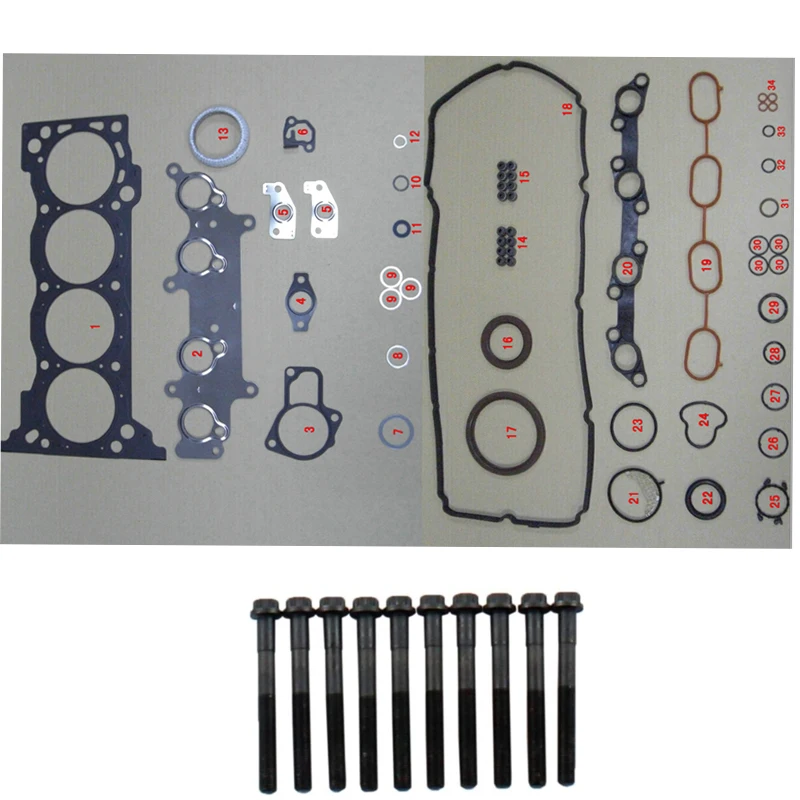 

2TR 2TRFE Полный комплект прокладок двигателя, болт, гайки, винт для TOYOTA TRH213L TACOMA HIACE 2,7 л 16 В DOHC 2004-