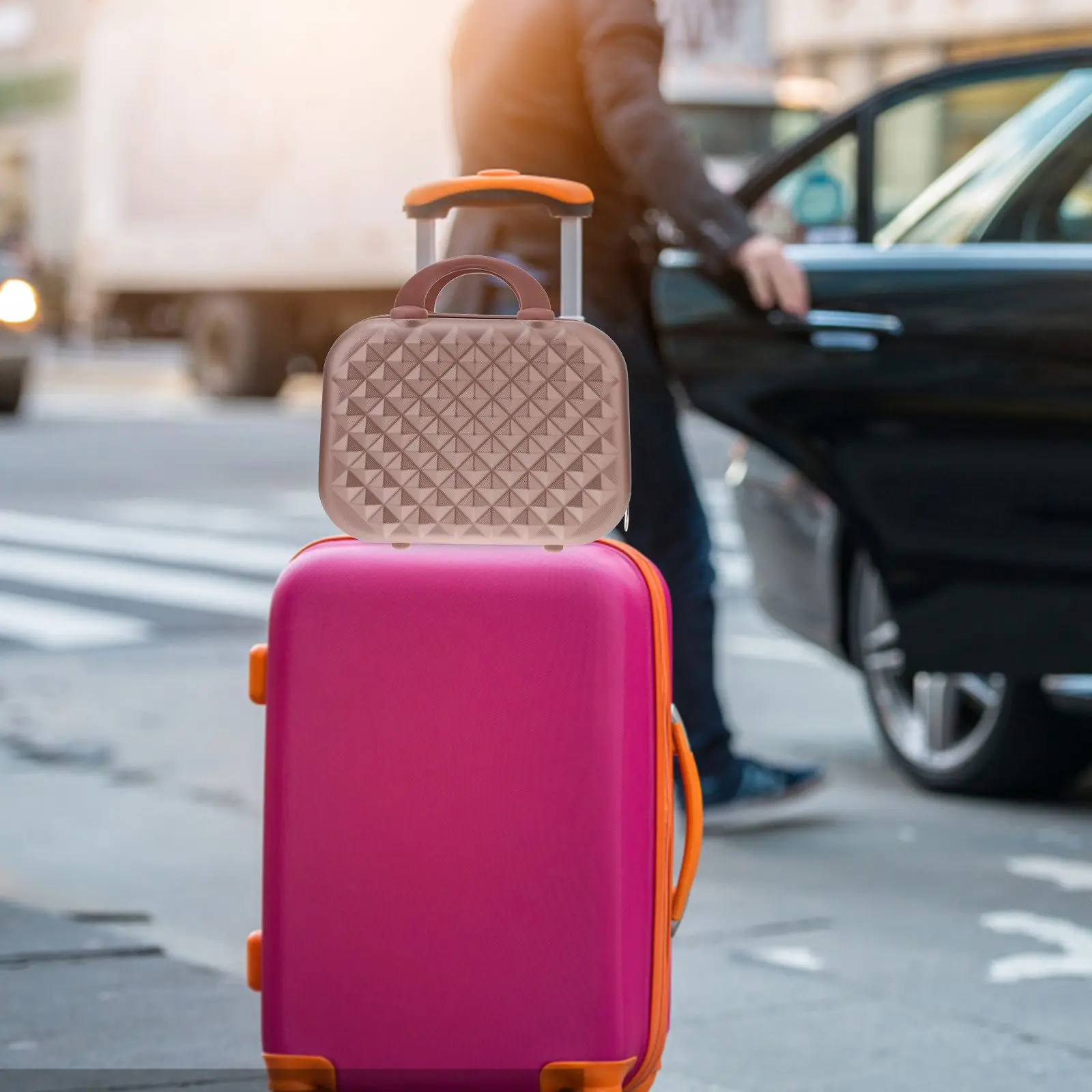 

14 Inch Handheld Bag Portable Travel Toiletry Small Makeup Case Rose Gold Women Organizer Hand Luggage