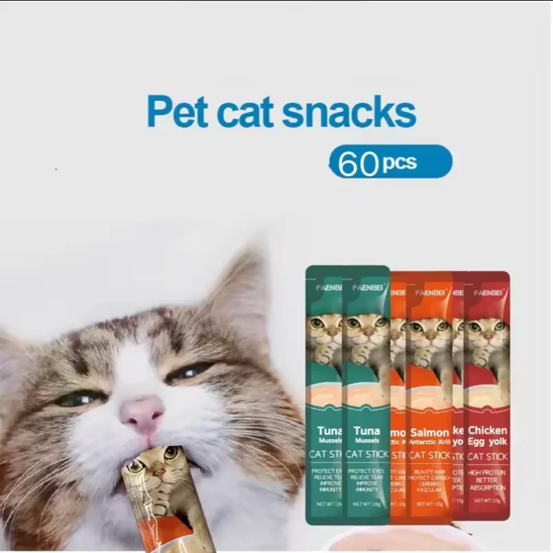 

60pcs Cat Stripe Pet Snacks Stripe Liquid Wet Grain Chicken salmon tuna wet snacks