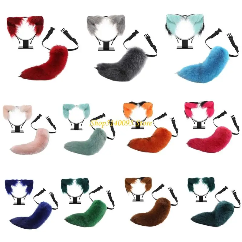 

DXAE Foxes Wolf Cats Animal Cosplay Costume Ears Tail Set Cats Ear Headband with Tail