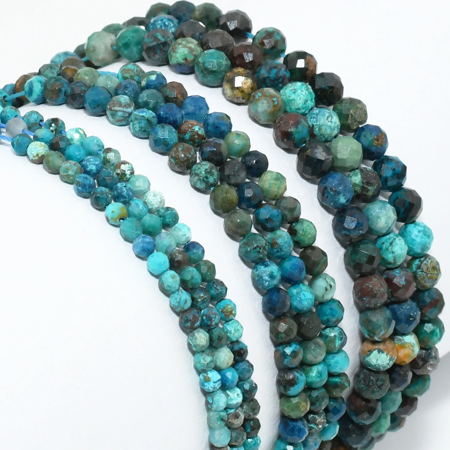 Natural Chrysocolla / Quantum Quattro Faceted Round Beads 2.4mm/3.4mm/4.2mm