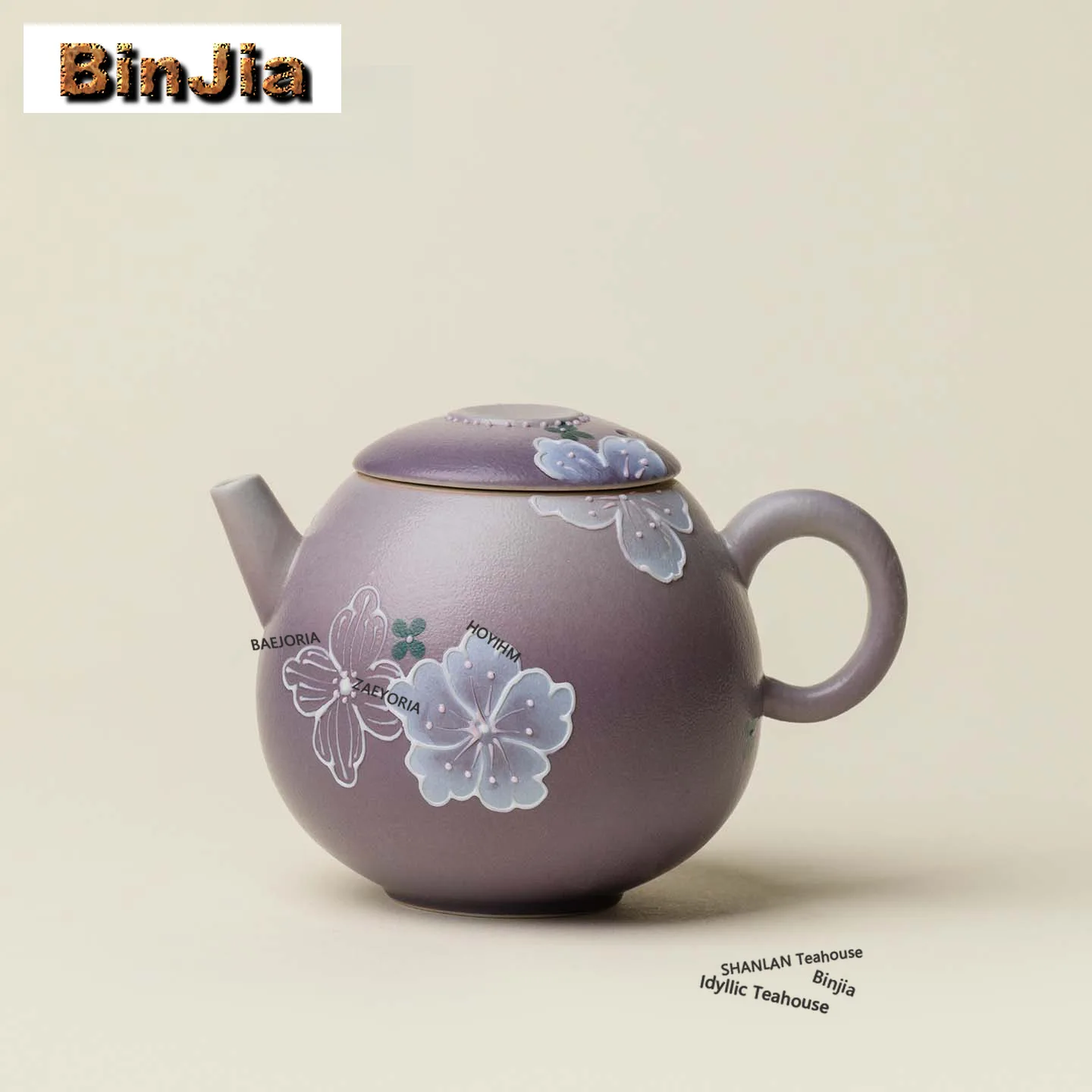 BAEJORIA 140ml Purple Hand-painted Flower Teapot Japanese Tea Infuser Pot Tea Making Kettle With Ball Hole Chinese Tea Ornaments