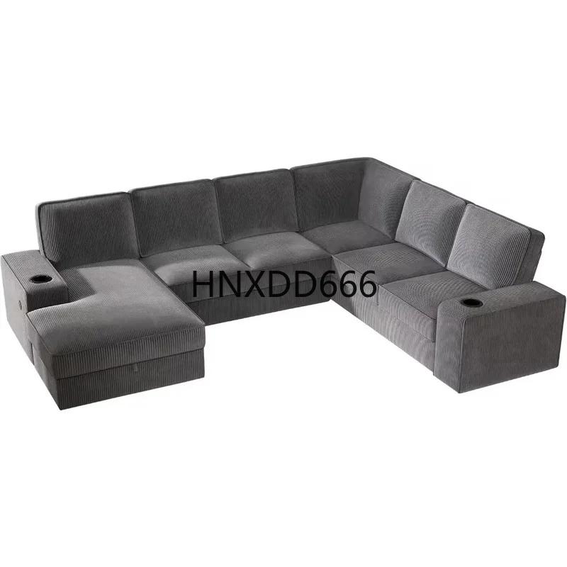 

112-Inch U-Shaped Oversized Sectional Sofa with USB Ports and Storage Chaise, Corduroy Gray