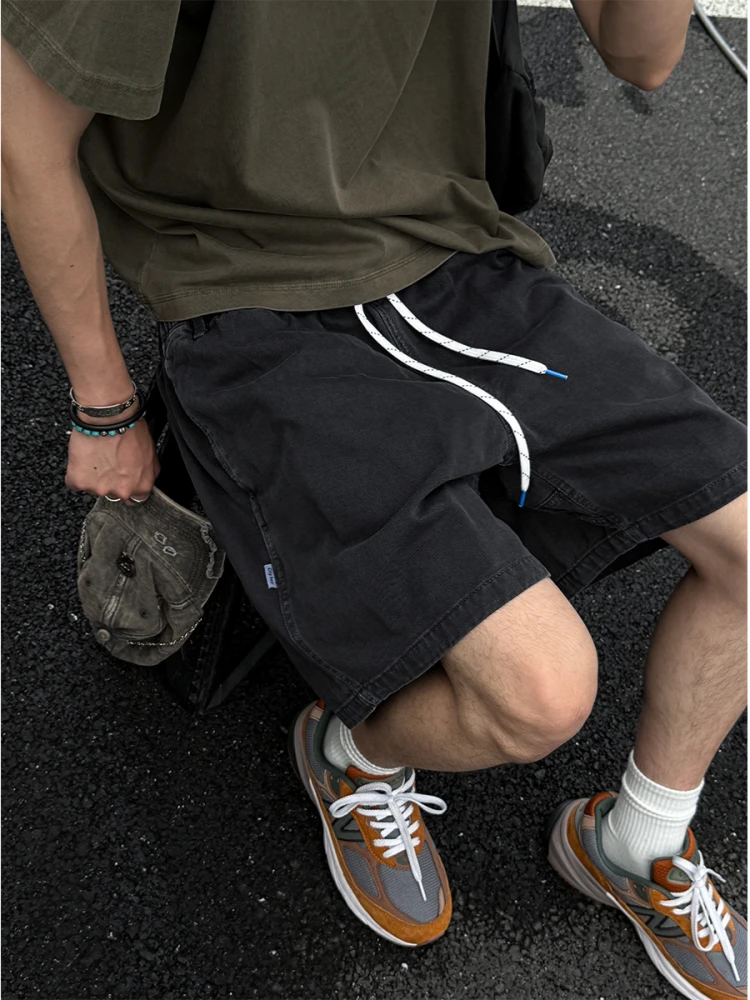 한국 빈티지 카고 반바지 남성 코튼 디스트레스드 워시 오버 사이즈 루즈핏 중간 길이 고품질 streetwear 캐주얼 여름