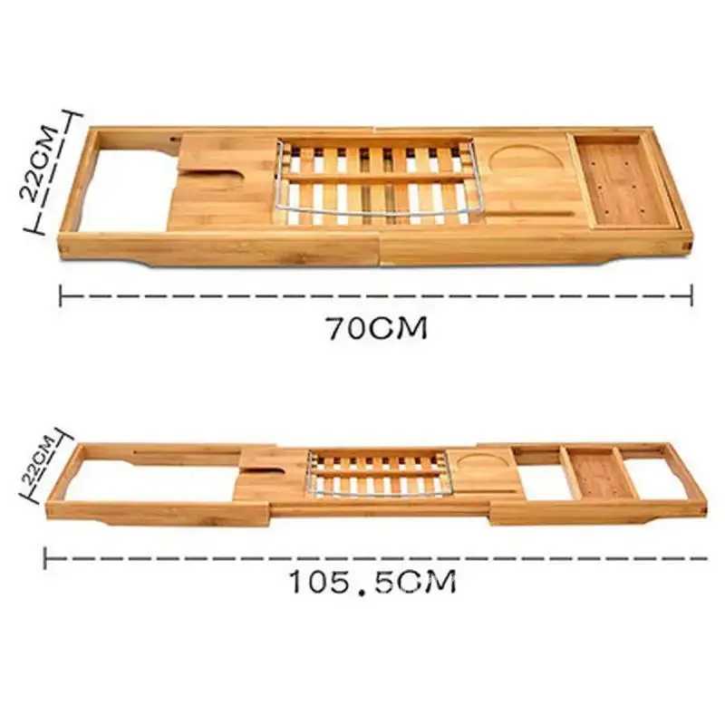 Bamboo Bathtub Caddy Tray Adjustable Wood Bath Tub Organizer with Cup Wine Holder Soap Dish Book Space Phone Slot for Shower