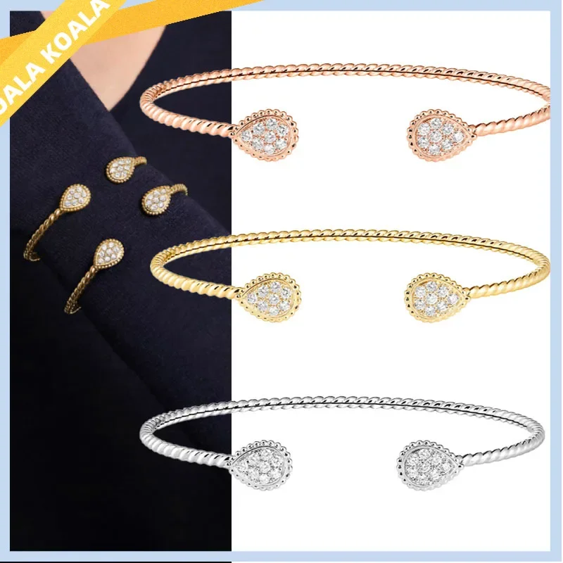 

Noble Elegant 2025 New S925 Double Water Drop Opening Bracelet Luxury Fashion Party Workplace Versatile Jewelry - Holiday Gif
