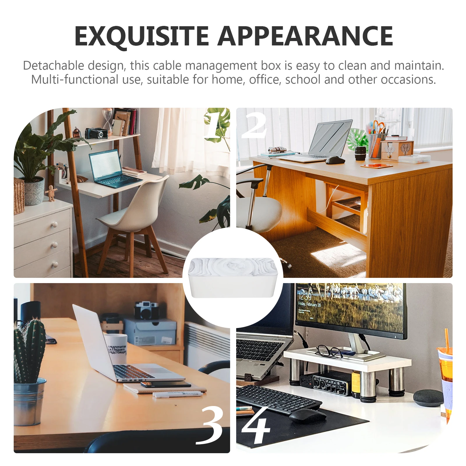 

Large Cable Management Box with Smooth Bamboo Lid Cord Organizer Box for Desk Router Power Strip Wire Storage Cord Hider Multi