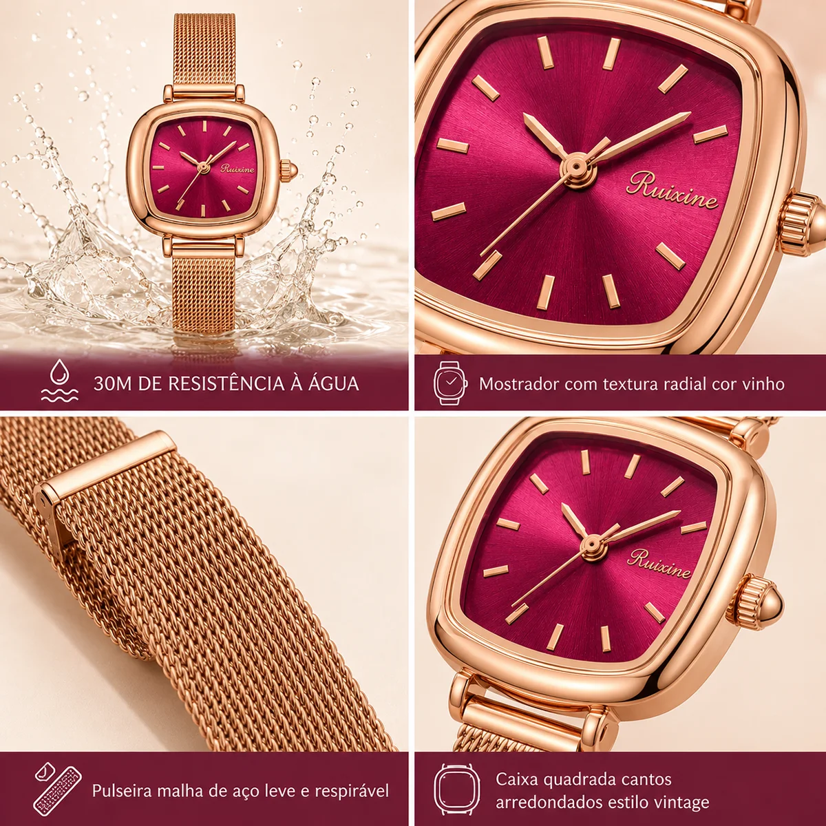 RUIXINE Elegant Square Women's - đánh giá và giá Anti-Magnetic Watch
