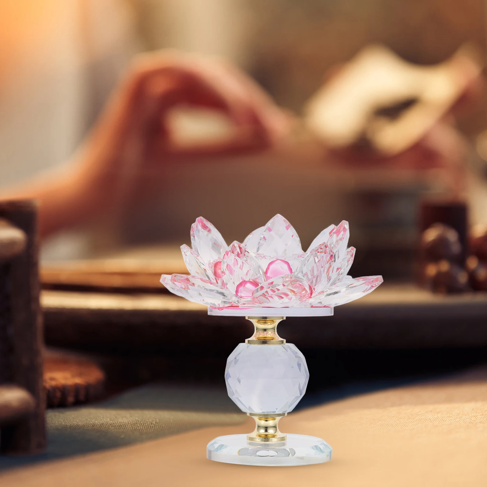 

Crystal Lotus Tea Light Holder Elegant Lotus Flower Stand Decorative Buddhist Holder for