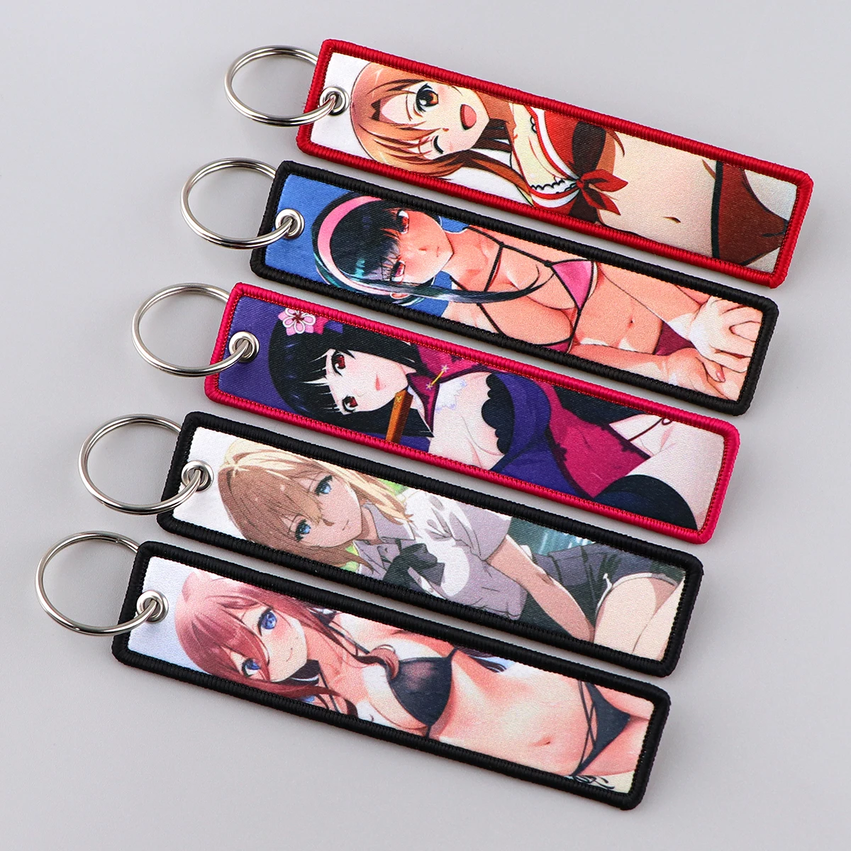 Anime Key Tag Summer Swimsuit Embroidery Key Ring For Motorcycles Cars Bag Backpack Chaveiro Embroidery Key Fobs Fashion Gifts