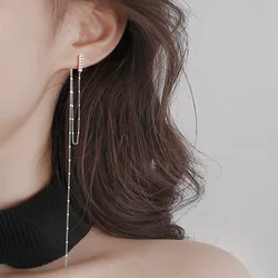 Fashion 925 Sterling Silver Geometric Earrings Shiny Zircon Earlines Irregular Long Tassel Earrings Wedding Jewelry Accessories