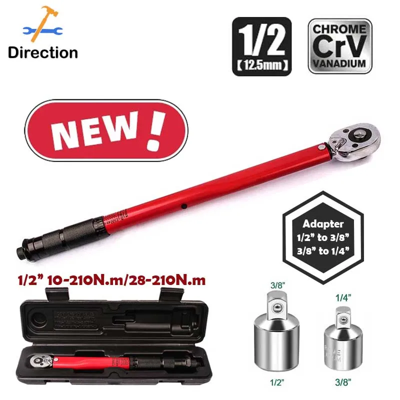 10-210N.m Torque Wrench 1/2  Precise Reversible Ratchet Torques Key Professional Bicycle Motorcycle Car Automotive Tool