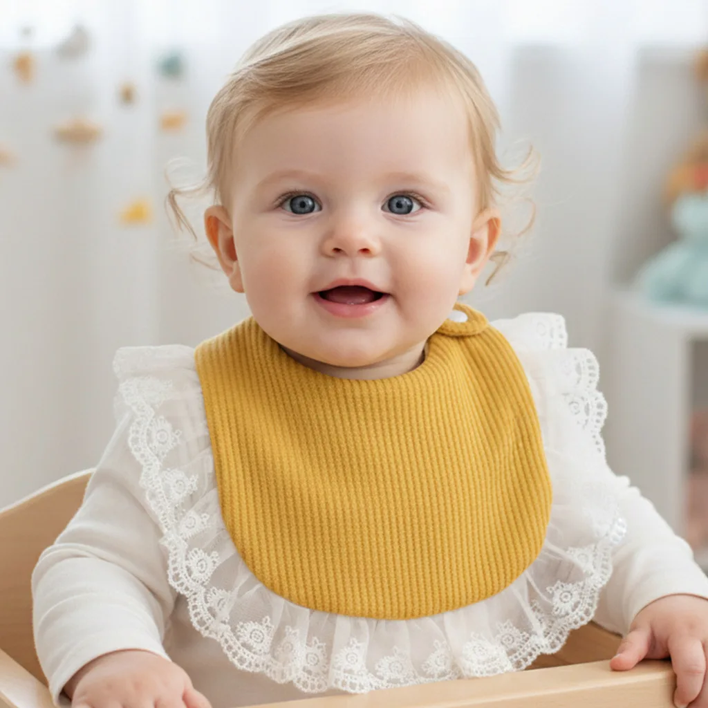 New Baby Lace-Edged Bib A-Class Pure Cotton Breathable Child