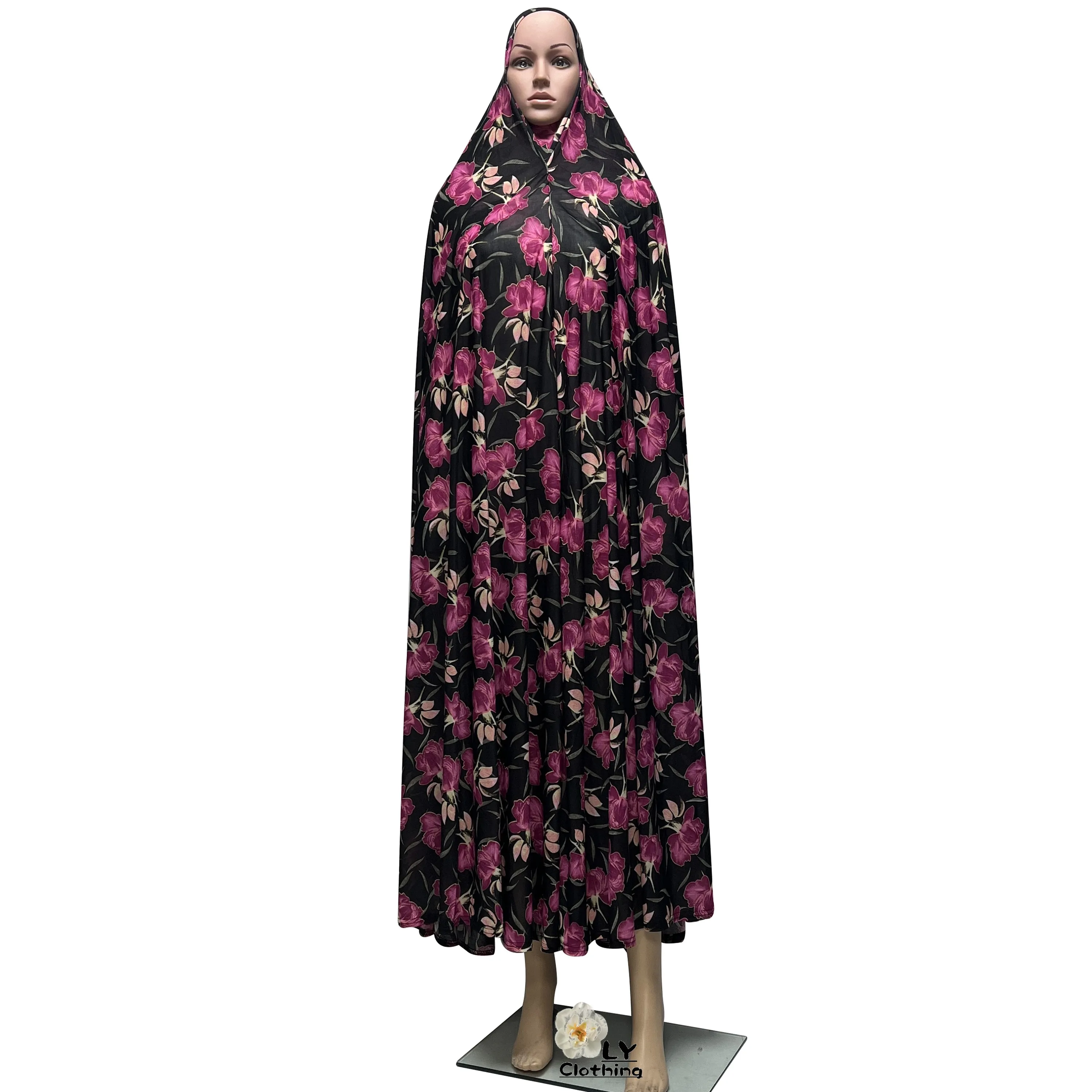 

New Sleeveless Pullover Dress Women Prayer Garment Dubai Abaya Arab Jibab Flowers Print Loose Femme Khimar Kaftan Clothes 6XL