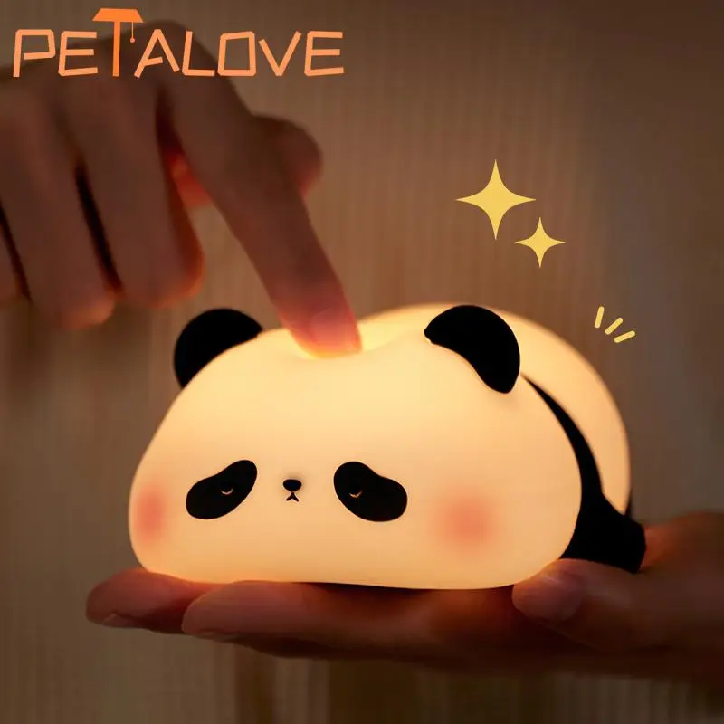 Imagem -03 - Panda Quente Luz da Noite Silicone Usb Recarregável Nightlight Timing Escurecimento Lâmpada Quarto Decoração do Feriado para Crianças Presente de Aniversário