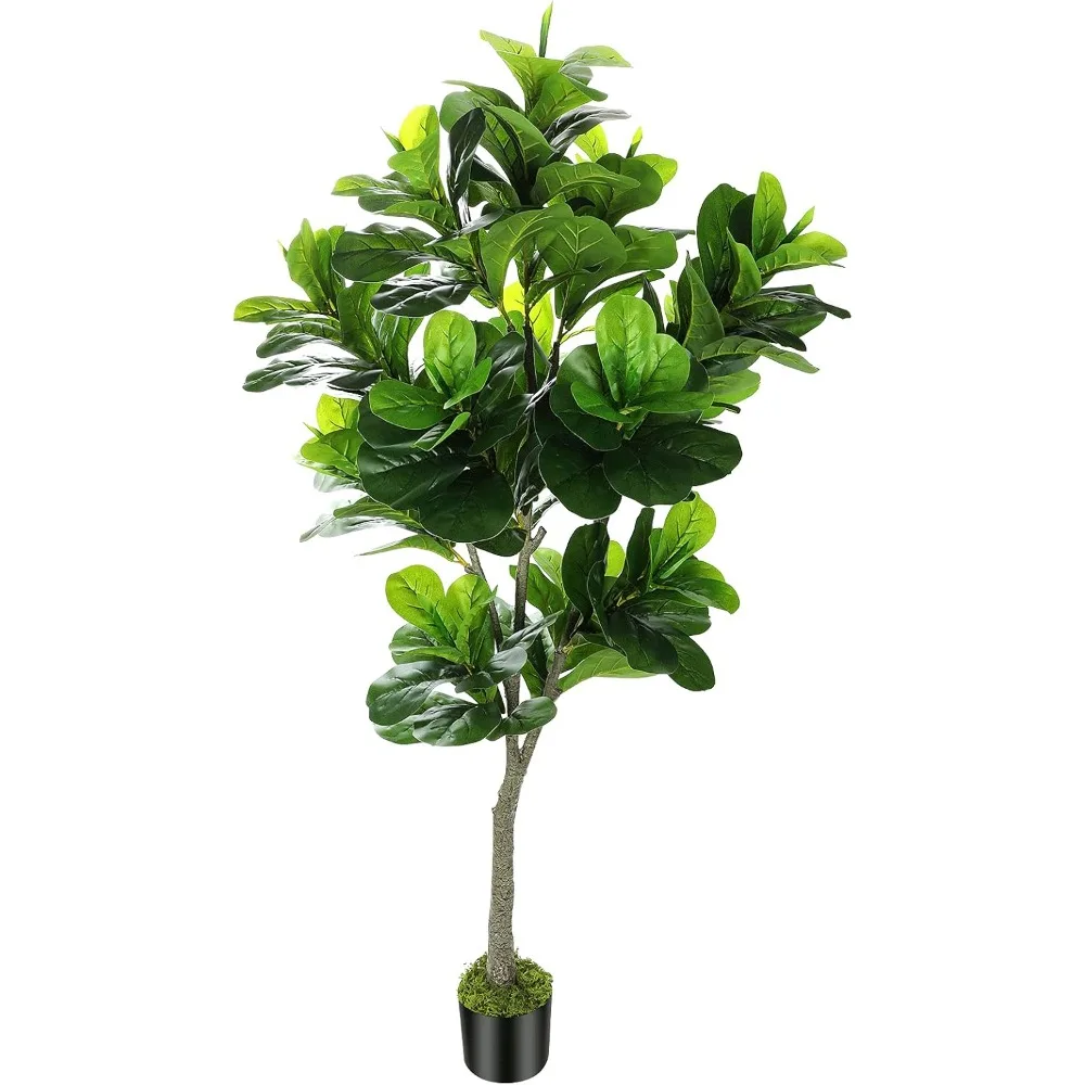

6-foot Fully Artificial Lotus Leaf Fig Tree (72 Inches), with Plastic Nursery Pots and Fake Trees