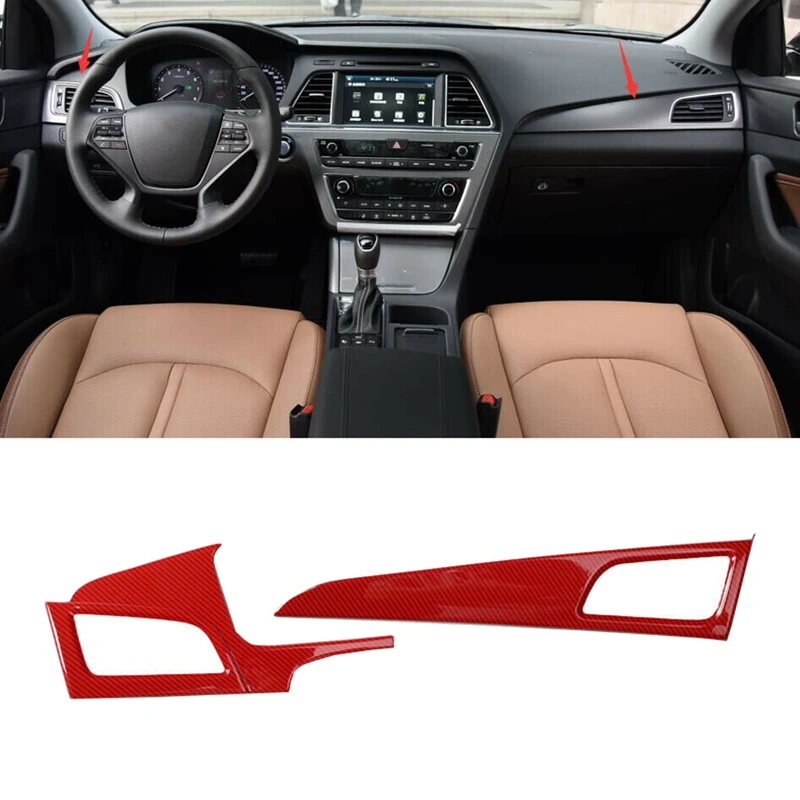 2Pcs for Hyundai Sonata 2015-2017 Red Carbon Fiber Side Dash L&R A/C Air Conditioner Outlet Vent Cover Panel