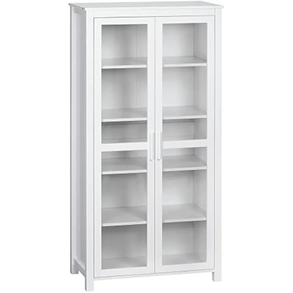 Gabinete de despensa de cocina de 63", gabinete de almacenamiento independiente, vitrina con 2 puertas de vidrio y 2 estantes ajustables para comedor