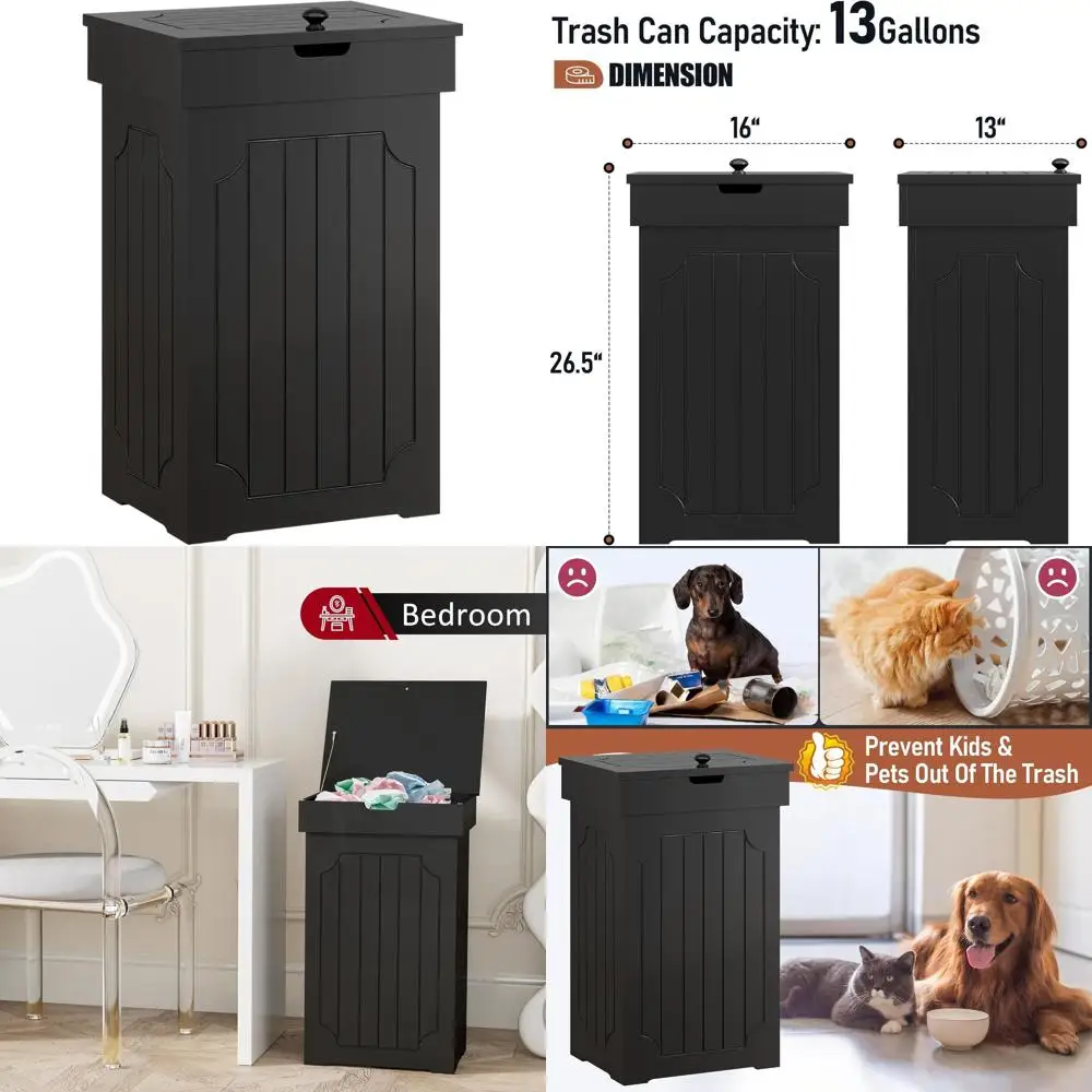 

13 Gallon Wooden Kitchen Trash Can with Lid, Dog-Proof, Farmhouse Style for Home Use