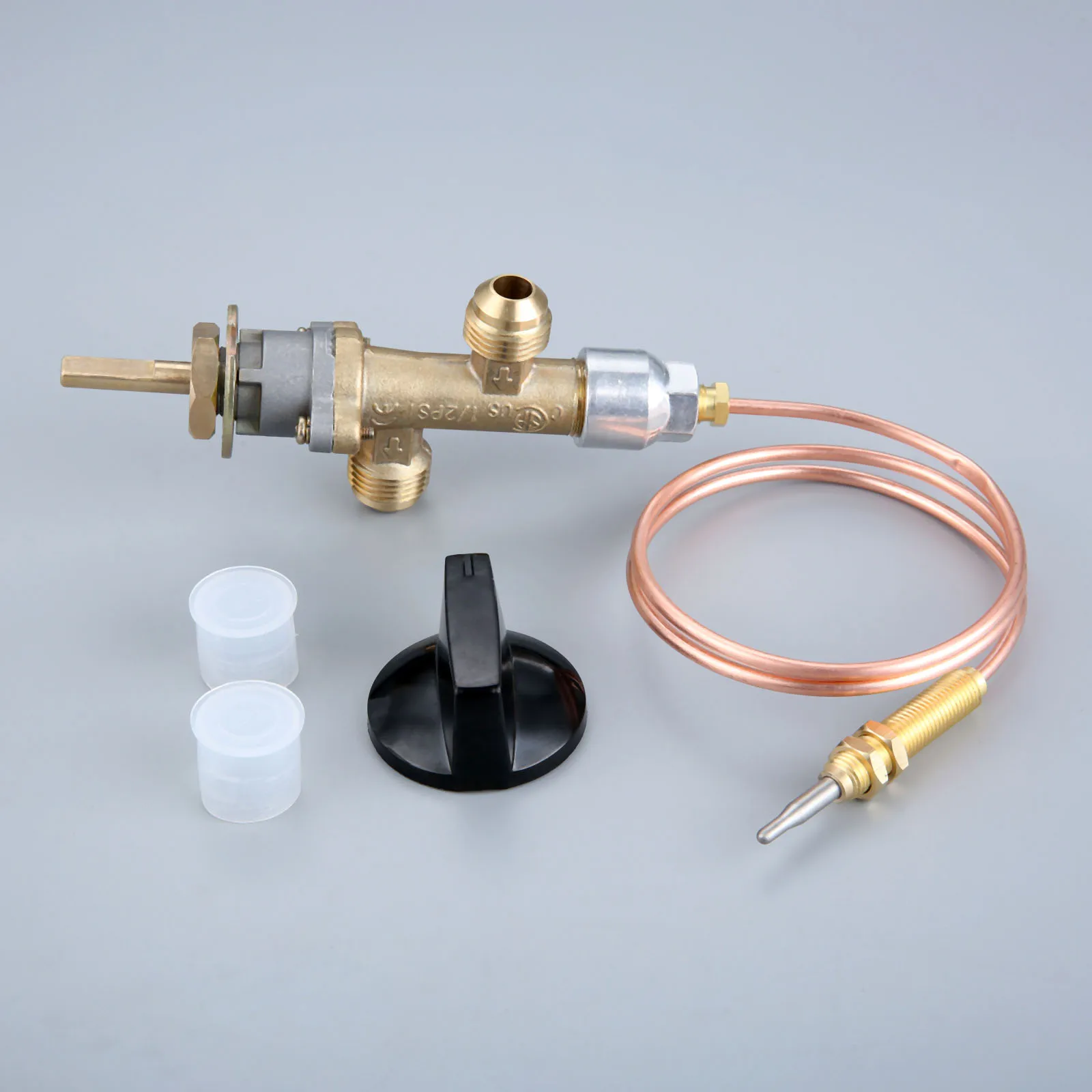 Gas Grill Heater Pit Fireplace Control Valve with Thermocouple Knob Switch 600mm M8*1 Threaded Head Low Pressure Inlet&Outlet