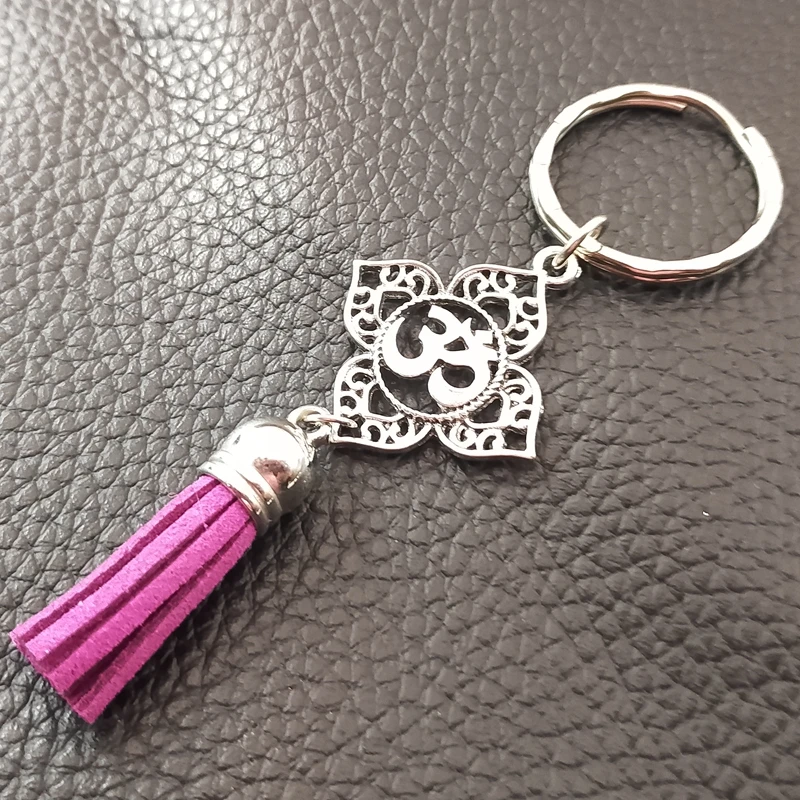 1 Filigree OHM OM AUM Buddha Lotus Tassel Pendant Keychain, Buddhism, Yoga Keychain Bag Chain Men and Women Jewelry Gifts