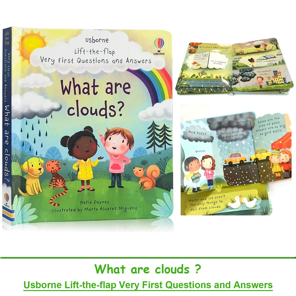 Usborne Lift The Flap Very First Questions & Answers What Are Clouds? 3D Flap English Picture Book for Kids Baby Bedtime Reading