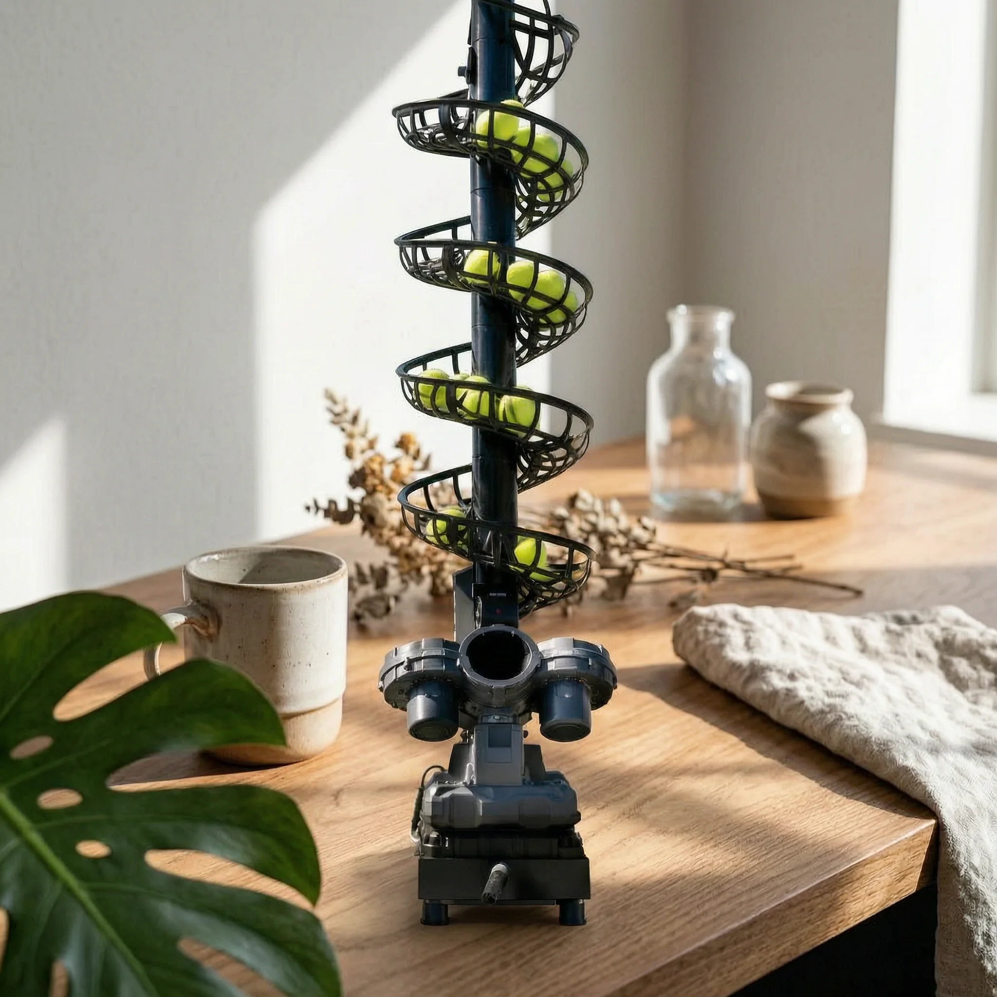 Portable Tennis Ball Machine Automatic Server Tripod Base Ball Serving Machine with Spiral Channel for Court Workout Sessions