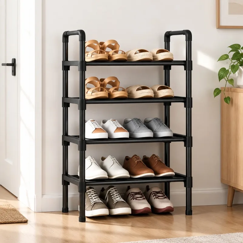 Free Standing 4 Tier Metal Shoe Rack Narrow Shoe Storage Organizer Shelf for En…
