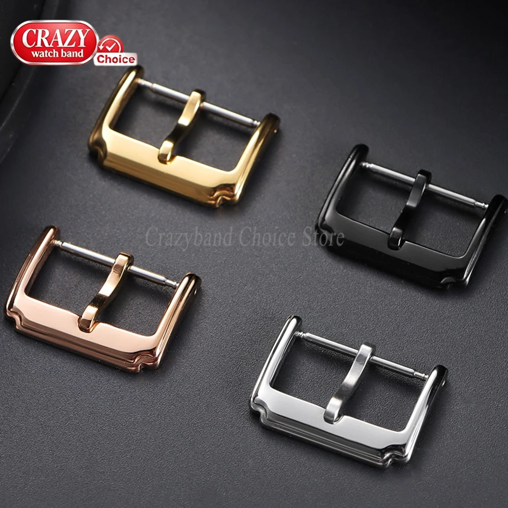 18/20/22mm Watch Buckle Stainless Steel Pin Clasp for Leather Watchbands Universal Polish Silver&Black&Gold&Rose Button Accessor
