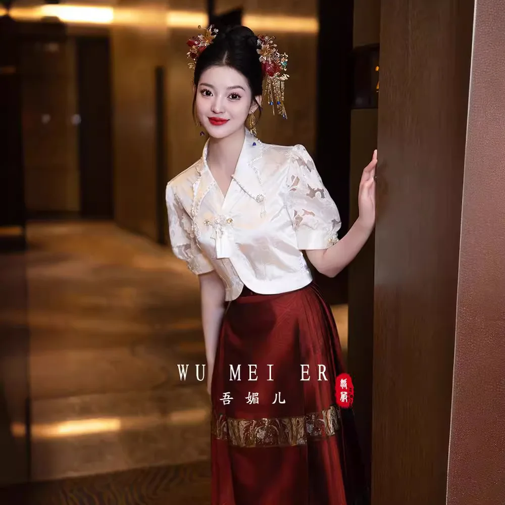 2024 New Horse-Face Skirt Suit Improved Hanfu Daily Wearable Wedding Toast Family Visiting Shoes Chinese Style Women