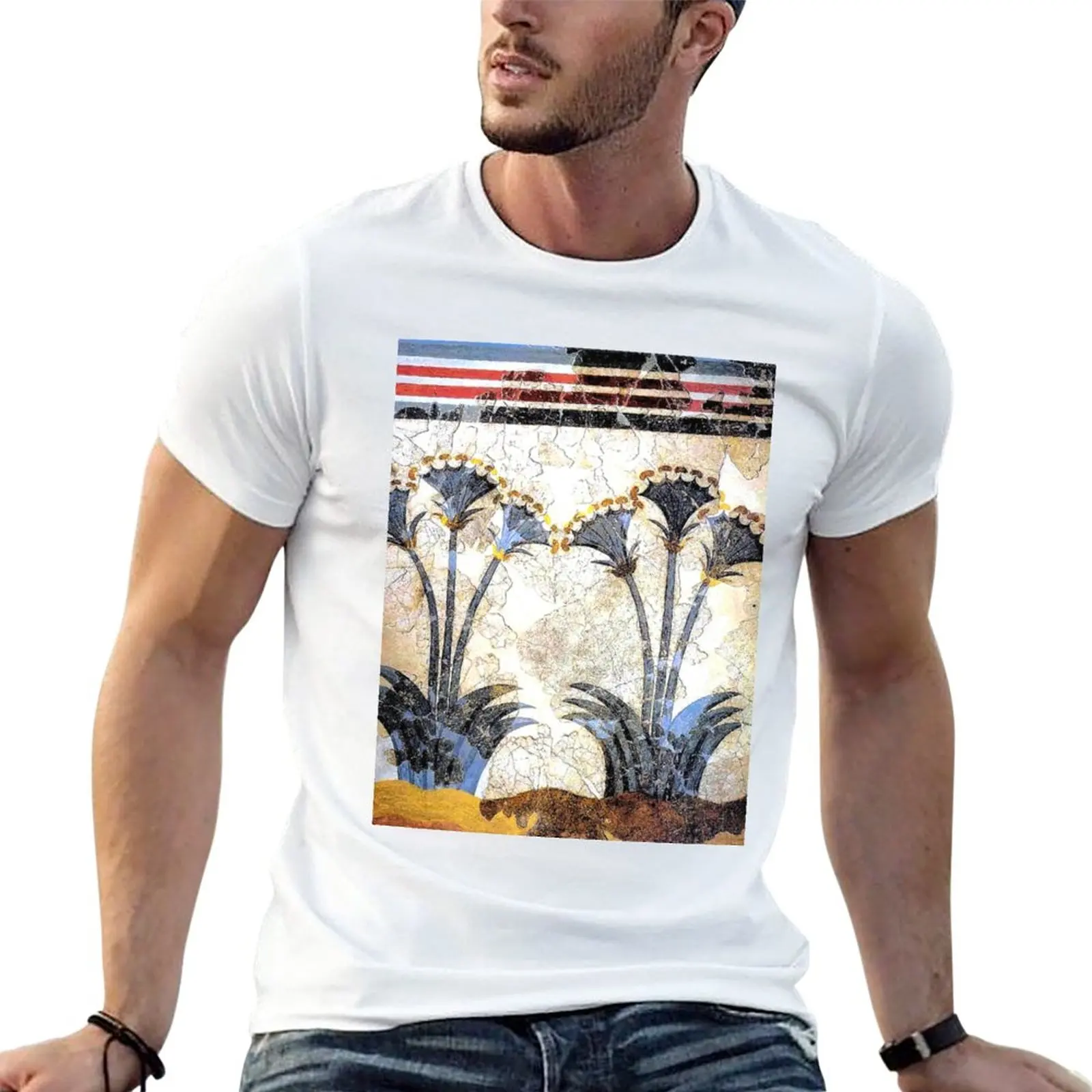 Minoan Sea Daffodils 'Lilies' Fresco T-Shirt Tee shirt summer tops T-shirt men