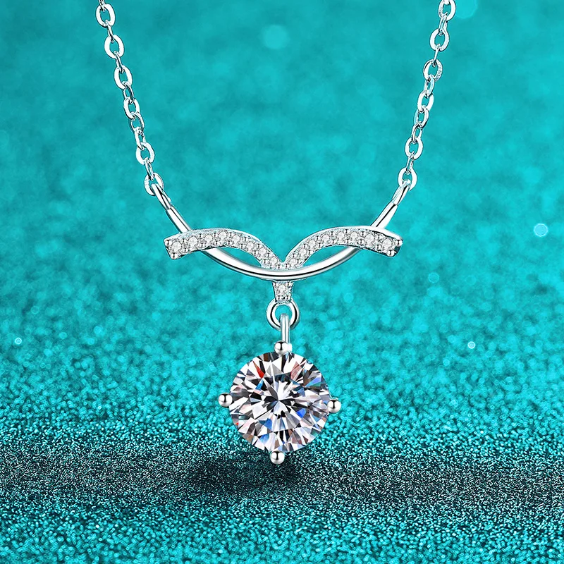 Mermaid Smile Line Pendant Women's 2CT Moissanite PT950 Platinum - Hand-finished, neck-fitting, comfortable wear style