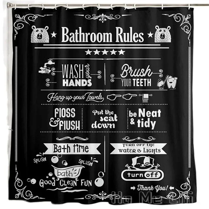 Rules Shower Curtain By Ho Me Lili Waterproof Quick Dry Quote With Hooks Premium Durable Bathroom Accessories For Bathtub Stall