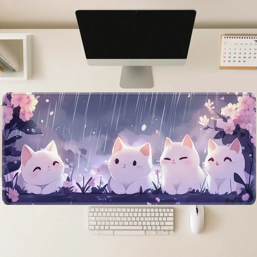 

Милый фиолетовый коврик для стола с изображением кота, прочный большой игровой коврик для мыши с прошитыми краями, нескользящая резиновая основа, моющийся, для дома и офиса