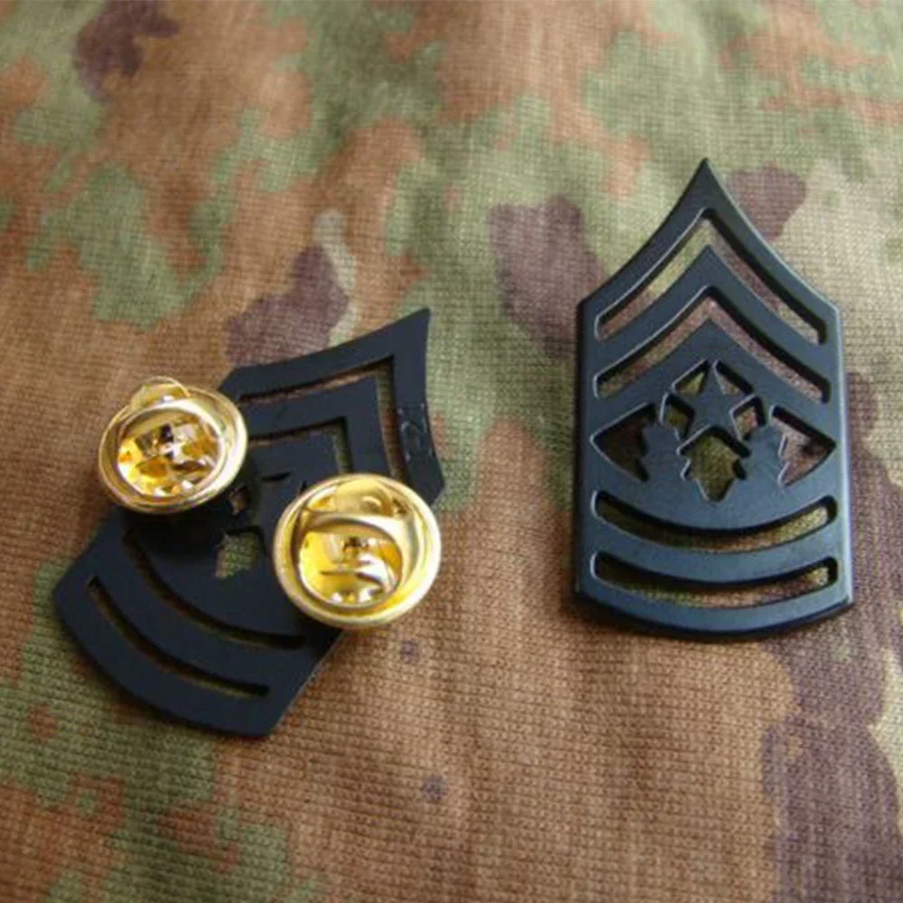 زوج من شارة معدنية للرقيب الرئيسي للجيش الأمريكي، شارة بدبوس، أسود