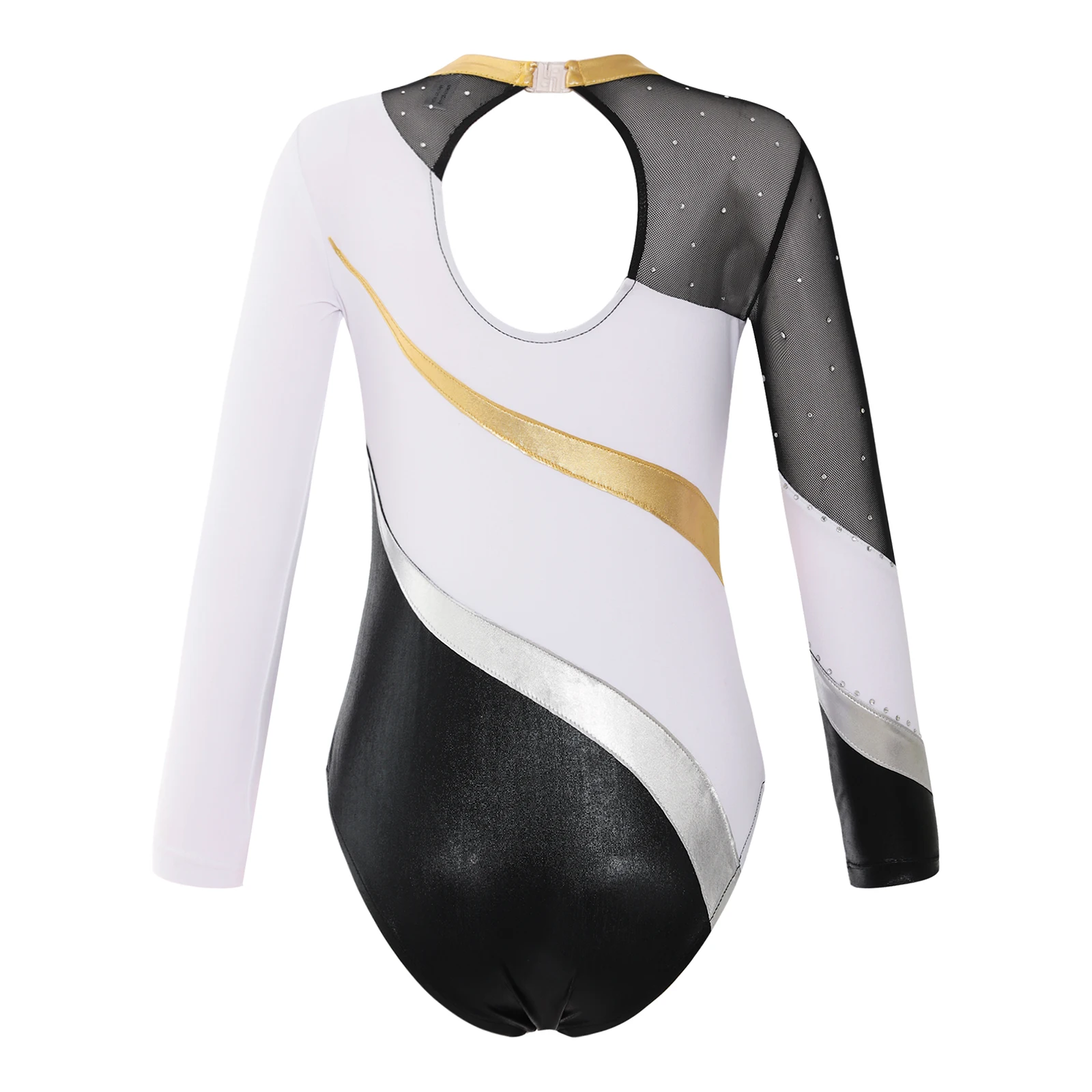 Kids Gymnastics Leotard for Girls Dance Ballet Unitard Jumpsuit Long Sleeves Mesh Athletic Leotard Bodysuit for Skating Costume