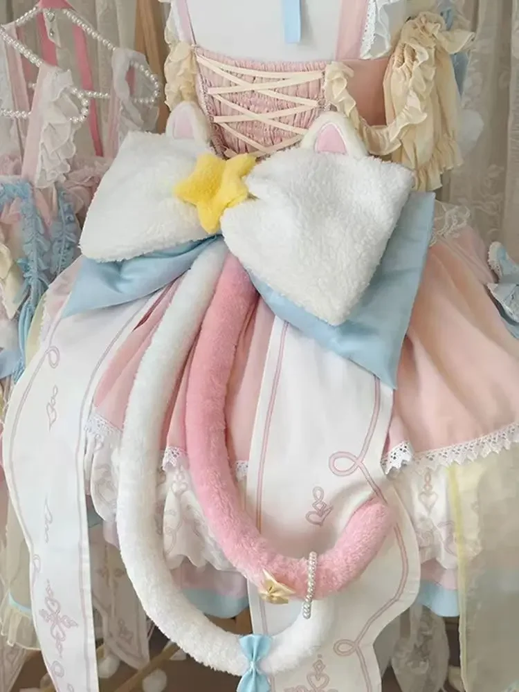 2025 ญี่ปุ่นน่ารัก Magical Girl Lolita สีชมพูและสีฟ้า JSK ชุดแต่งงาน Heavy Industry ชุดเจ้าหญิง