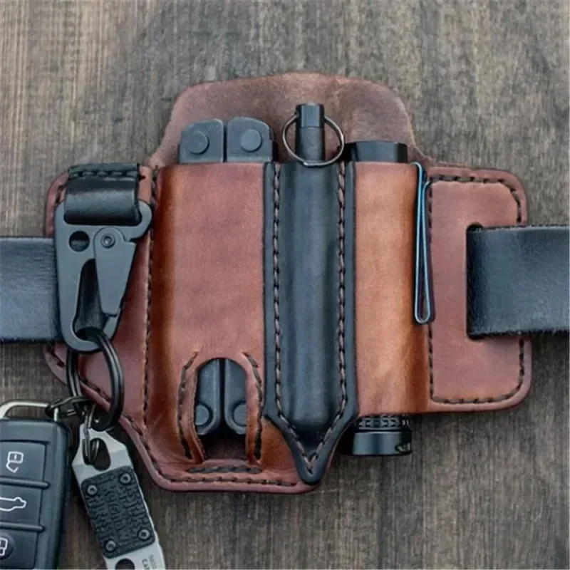 

Outdoor Multitool Belt Leather Bag Tactical EDC Storage Holster Cover Knife Flashlight Storage Bag Survival Camping Hunting