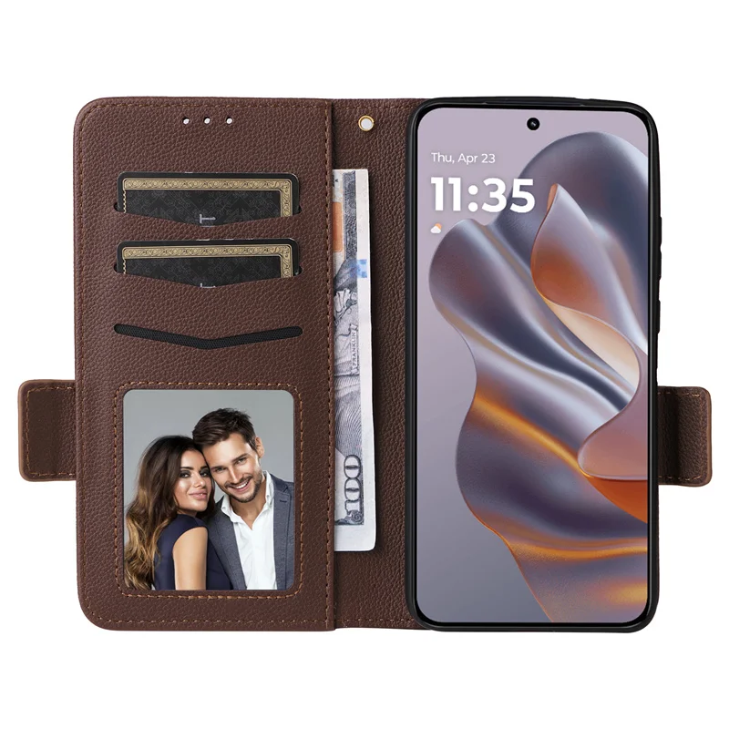 For Motorola Thinkphone 25 Side buckle lychee pattern leather cover wallet case purse for Moto Edge 50 Neo Magnetic Phone Cover image 4