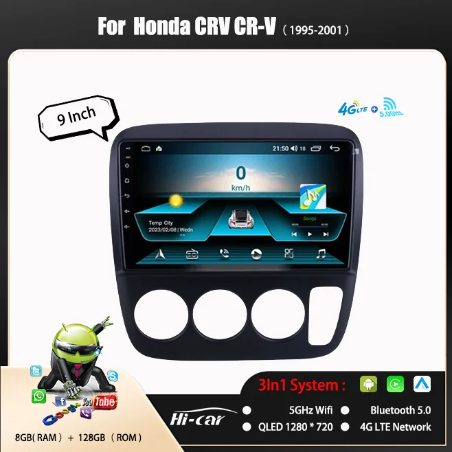 2 الدين راديو أندرويد لهوندا CRV CR-V 1995-2001 ستيريو سيارة 4G + واي فاي Carplay نظام تحديد المواقع والملاحة مشغل فيديو الوسائط المتعددة رئيس وحدة