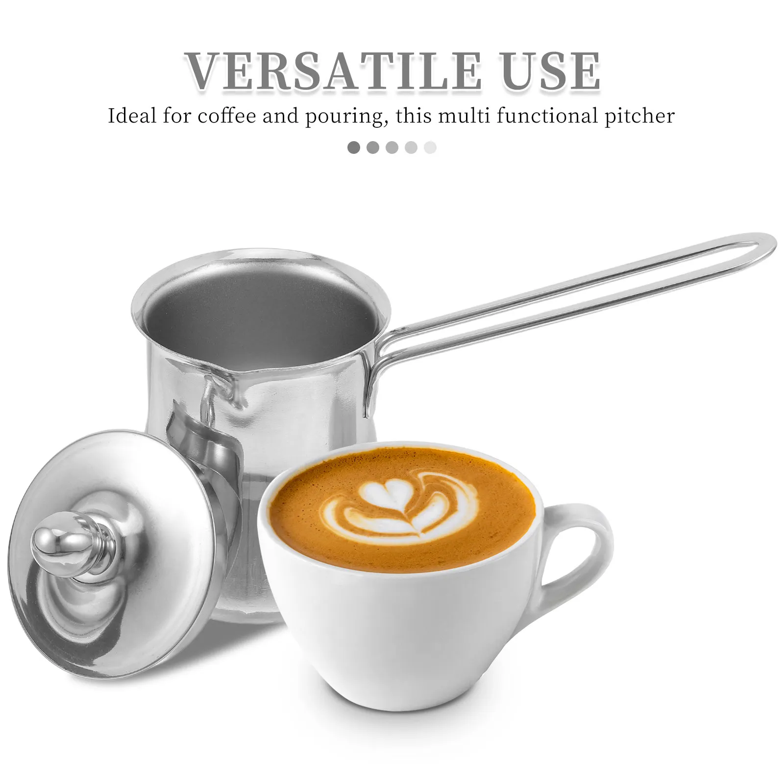 Stainless Steel Hand-Poured Coffee Pot Thickened Frother Pitcher Lid for Latte Art Precise Milk Pouring Home Office Travel