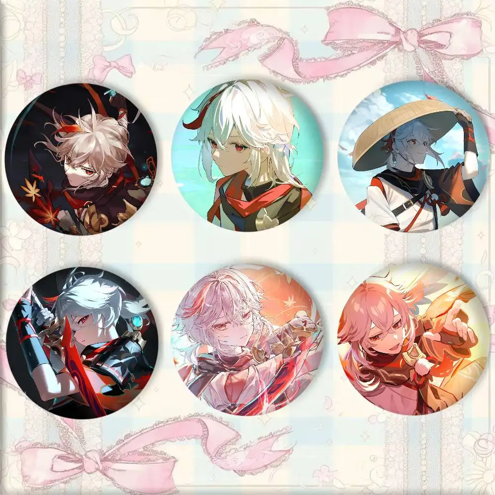 Anime Genshin Impact Game Kaedehara Kazuha Badge Round Art Brooch Clothes Backpack Accessories Lapelnd Laserh