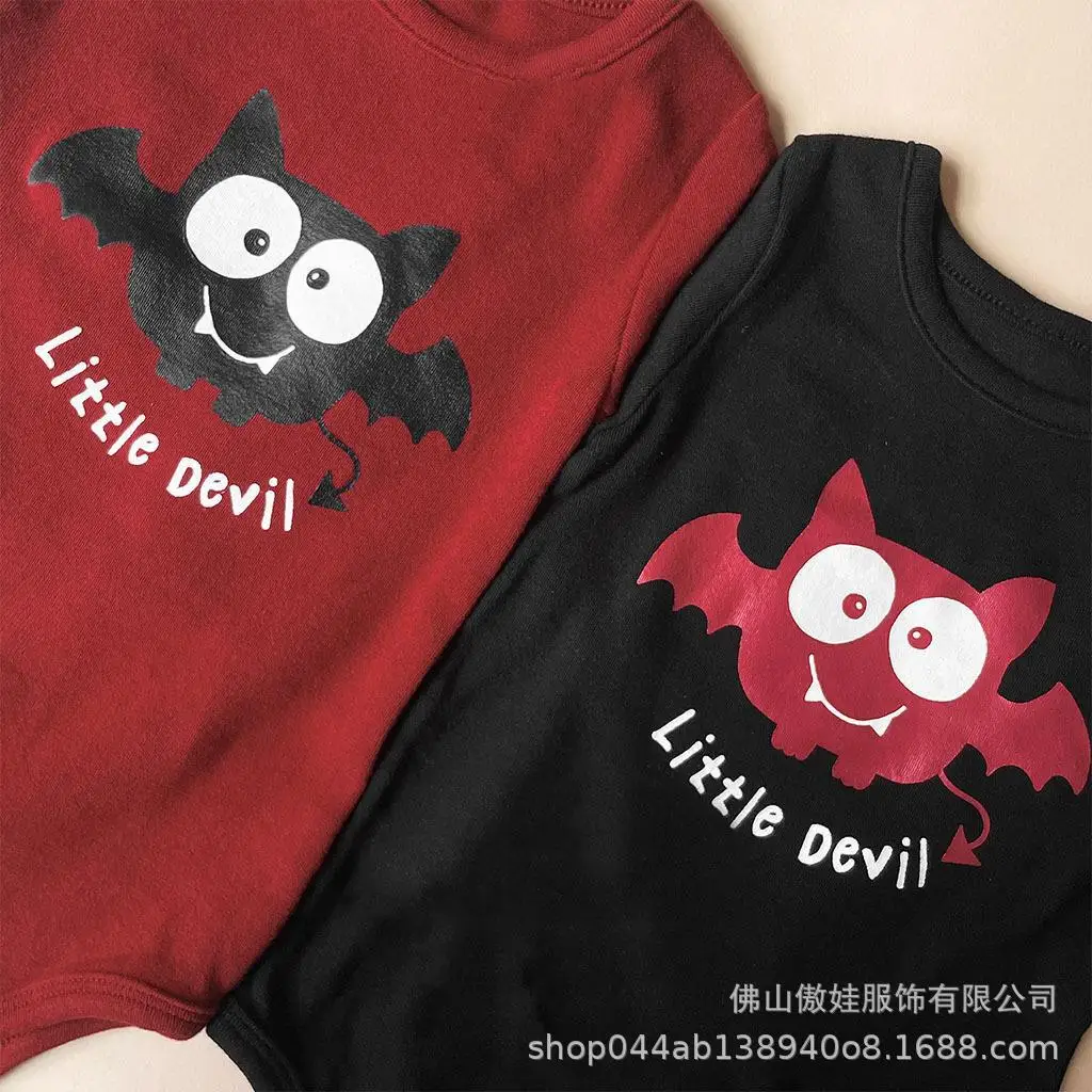 2023 Autumn Korean Ins Baby Boy Rompers Cotton Long Sleeve Little Devil Print Halloween Newborn Boys Bodysuit Infant Boy Outfits