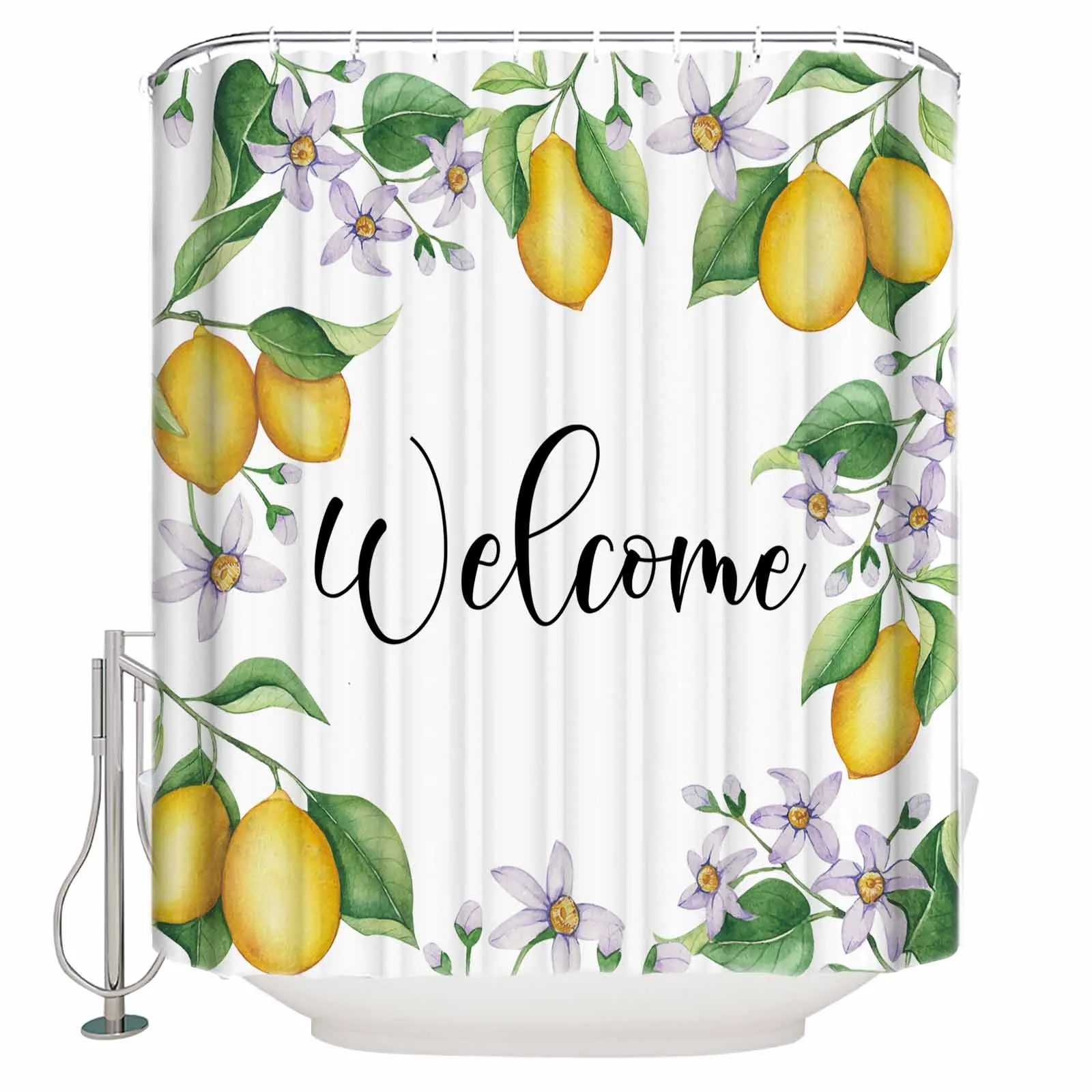 Lemon Watercolor Country Style Shower Curtains Waterproof Bath Curtains Home Decor Modern Luxury Bathroom Curtain