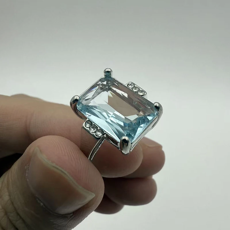 Fashion Princess Engagement Jewelry 16.42CT Natural Aquamarine Gemstone 925 Silver Wedding Promise Ring Size 5 -11